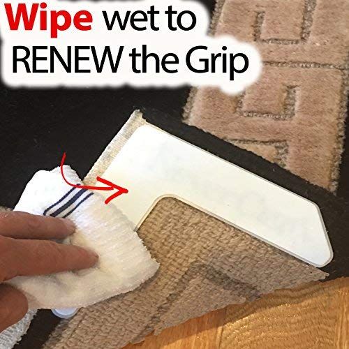  StepNGrip Grips the Rug with NeverCurl Includes 4V Shape Corners - Patent Pending. Instantly Flattens Rug Corners AND Stops Rug Slipping. Gripper uses Renewable Sticky Gel. By NeverCurl (4 C