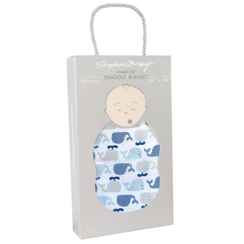  Stephan Baby Cotton Muslin Swaddle Blanket, Whales