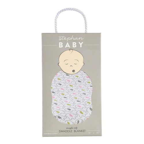  Stephan Baby Cotton + Viscose Swaddle Blanket, 45 x 45, Pink Elephants