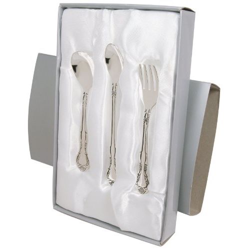  Stephan Baby Keepsake 3 Piece Silver Plated Feeding Set in Satin-Lined Gift Box