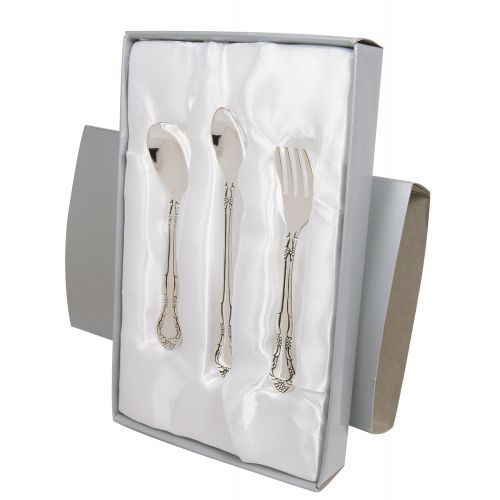  Stephan Baby Keepsake 3 Piece Silver Plated Feeding Set in Satin-Lined Gift Box