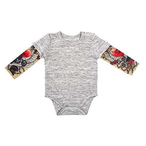  Stephan Baby Snapshirt-Style Diaper Cover with Tattoo Sleeves, Gray, 6-12 Months