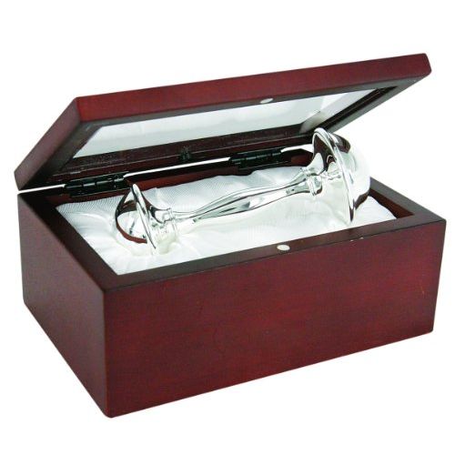  Stephan Baby Satin-Lined Rosewood Keepsake Box with 4 Silver Plated Keepsake Rattle