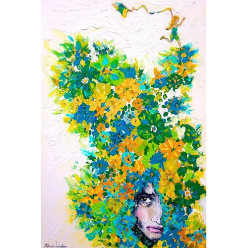  Stephanie Saunders Art Gallery 17 x 22 Inch Vibrant Green Florals Quality Giclee Print Past, Present, Future