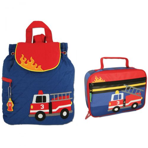  Stephen Joseph Boys Quilted Fire Truck Backpack and Lunch Box with Activity Pad