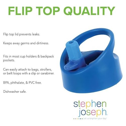  Stephen Joseph, Kids Flip Top Water Bottle, 10 oz Tritan BPA Free, Water Bottle for Girls & Boys, Back to School Flip Top Bottle, Shark