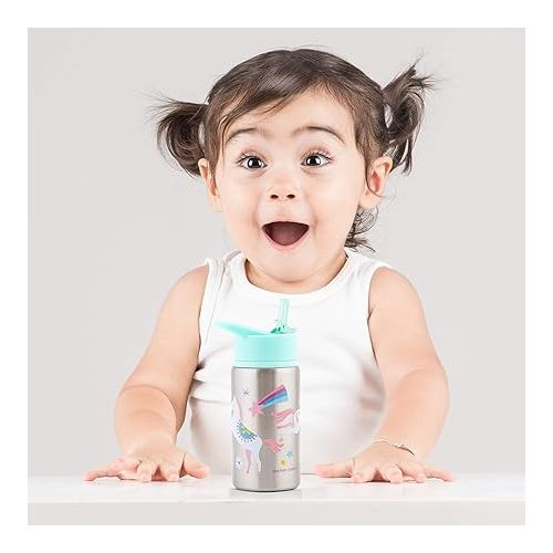  Stephen Joseph Stainless Steel Water Bottles, 18 OZ, Straw lid, Reusable tumbler, Insulated, Unicorn