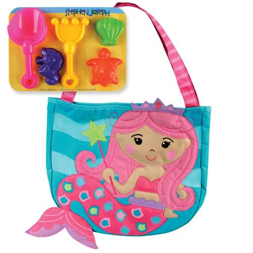  Stephen Joseph Mermaid Beach Tote Bag with Mermaid Bucket Hat and Sunglasses for Kids