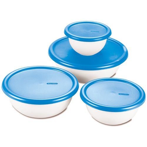  Sterilite 8 Piece Covered Set Bowl, Multisize, White & Blue: Kitchen & Dining