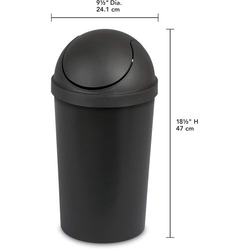  Sterilite 10839006 3 Gallon/11.4 Liter Round SwingTop Wastebasket, Black, 6-Pack