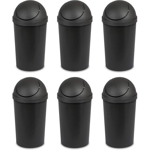  Sterilite 10839006 3 Gallon/11.4 Liter Round SwingTop Wastebasket, Black, 6-Pack