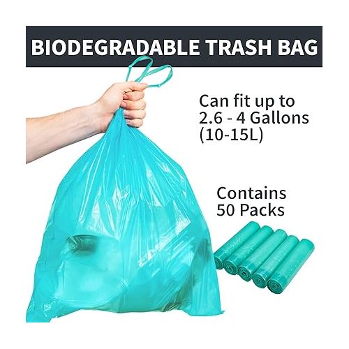  Eco-Friendly Trash Bags Code R/L - 50PK 2.6-4 Gallon (10-15L) Biodegradable Garbage Bags - Compatible with SimpleHuman - Sustainable, Compostable, Heavy-Duty - Green Living Solution