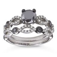 Sterling Silver 1 1/2ct TDW Black and White Diamond Bridal Ring Set