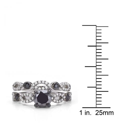  Sterling Silver 1 12ct TDW Black and White Diamond Bridal Ring Set