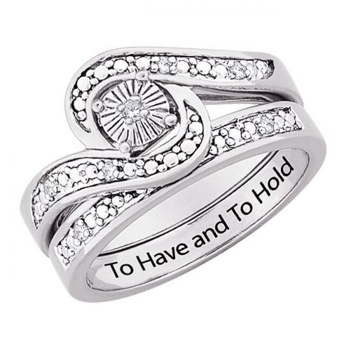  Sterling Silver Diamond Accent To Have and To Hold 2-piece Ring Set