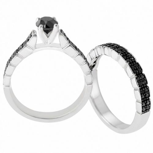  Sterling Silver 1 12ct TDW Pave Black Diamond Ring Set