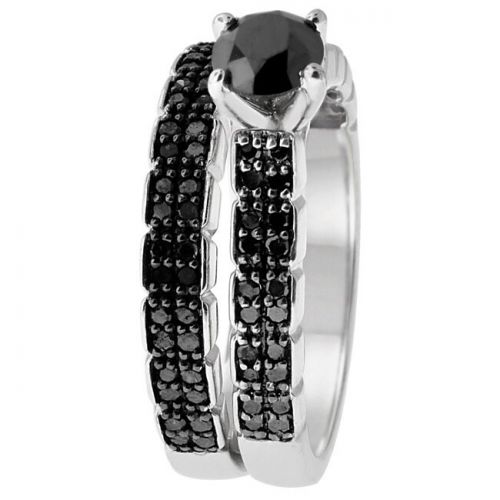  Sterling Silver 1 12ct TDW Pave Black Diamond Ring Set