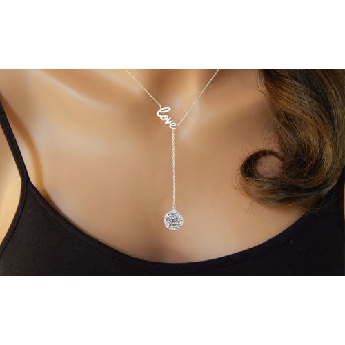  Sterling Silver Love Y Necklace Made with Swarovski Elements