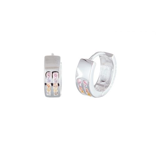  Sterling Silver Double Row Multi-Color CZ Huggie Earrings