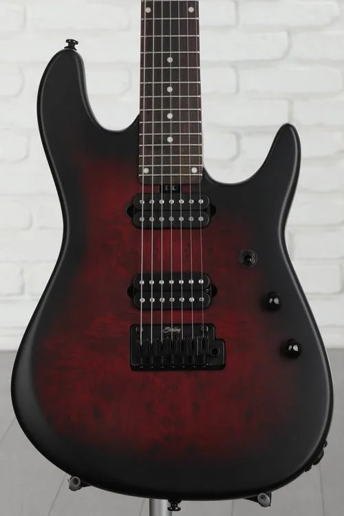 Sterling By Music Man 7-string Jason Richardson Signature Electric Guitar - Dark Scarlet Burst Satin