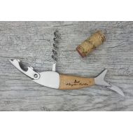 /SterlingBrookeCo Custom Engraved Wood SINGLE hinged Fish Corkscrew Wine Key Bottle Opener (Dad quote)