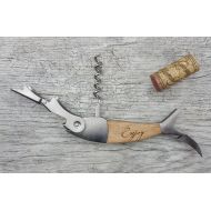 SterlingBrookeCo Custom Engraved Wood Fish DOUBLE HINGED Corkscrew Wine Opener (ENJOY)