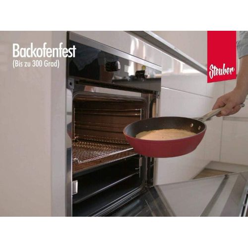  Steuber Hochrand Mega-Pan Bratpfanne, Ø28cm, antihaftbeschichtet, fuer Induktion & Backofen, schwarz/rot