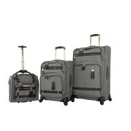 Steve Madden Luggage 3 Piece Softside Spinner Suitcase Set Collection (20/28/Under Seat Bag) (Harlo Black)