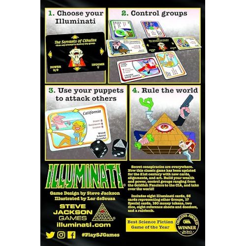  Illuminati Second Edition Game The Game of Conspiracy Family Card Dice Game For Adults and Family Ages 13+ for 2 - 6 Players Average Play Time 60 -120 Minutes From Steve Jackson Games