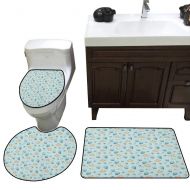 Stevenhome Baby Bath mat Set with Toilet Cover Infant Head with Balloons Pacifiers and Milk Bottles Newborn Inspired Toilet Carpet Floor mat Set Baby Blue Turquoise Tan