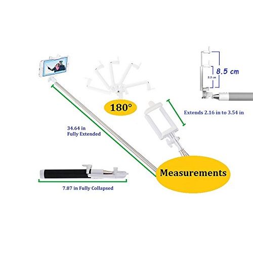  Stickman Selfiestick iPhone Android Samsung Galaxy Self-Portrait Bluetooth Remote Shutter USB Charger Extendable Monopod Wireless GreenLIFETIME Replacement Warranty