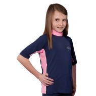 Stingray Girls Rash Guard UV Sun Protective Swim Shirt - Short Sleeves - Sizes 10, 12 and 14 (10, Navy/Pink)