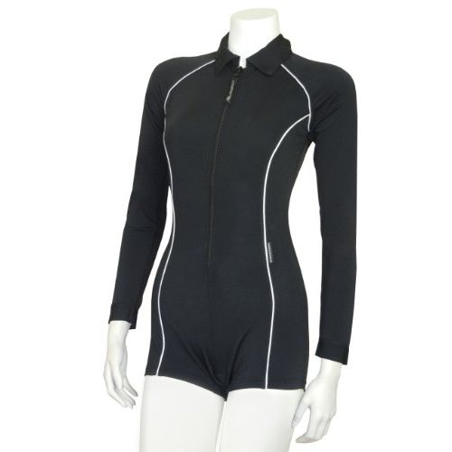  Stingray Australia Stingray Black Womens Long Sleeve Zip Front Boyleg Rash Guard Swimsuit