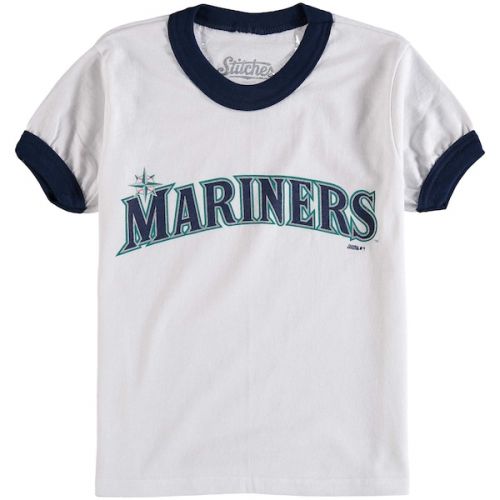  Youth Seattle Mariners Stitches White/Navy Ringer T-Shirt