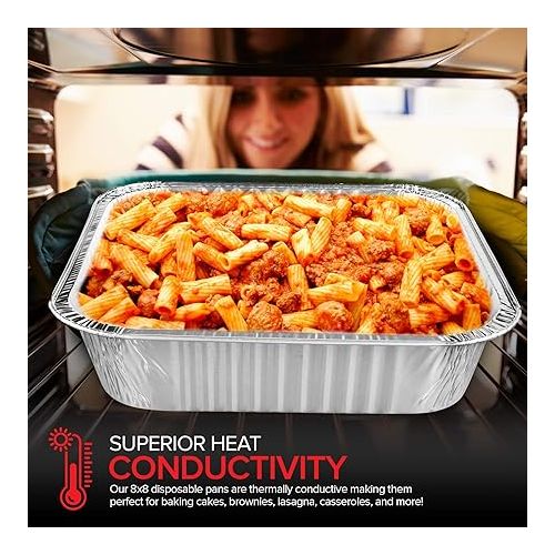  8x8 Foil Pans with Lids (20 Pack) 8 Inch Square Aluminum Pans with Covers -Disposable Food Containers Great for Baking Cake, Cooking, Heating, Storing, Prepping Food