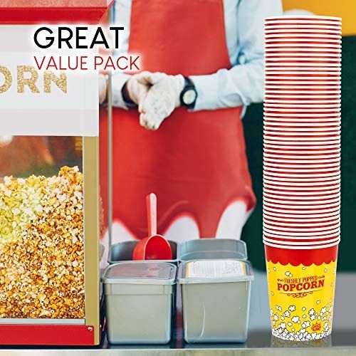  Stock Your Home 32 Oz Popcorn Bucket (25 Count) Paper Popcorn Cups for Movie Theater Concsession Carnival Party - Yellow and Red Reusable Popcorn Containers