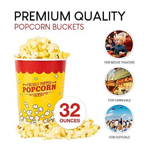  Stock Your Home 32 Oz Popcorn Bucket (25 Count) Paper Popcorn Cups for Movie Theater Concsession Carnival Party - Yellow and Red Reusable Popcorn Containers