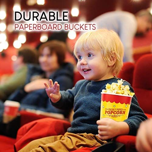  Stock Your Home 32 Oz Popcorn Bucket (25 Count) Paper Popcorn Cups for Movie Theater Concsession Carnival Party - Yellow and Red Reusable Popcorn Containers