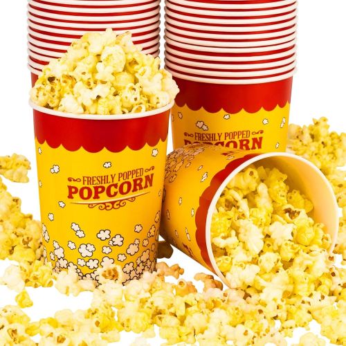  Stock Your Home 32 Oz Popcorn Bucket (25 Count) Paper Popcorn Cups for Movie Theater Concsession Carnival Party - Yellow and Red Reusable Popcorn Containers