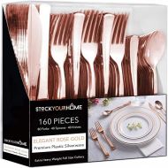 Stock Your Home Plastic Cutlery Heavy Duty - 160 Piece Rose Gold Plastic Silverware - Rose Gold Plastic Utensils - Pink Plastic Cutlery  80 Plastic Forks, 40 Plastic Spoons, 40 Plastic Knives