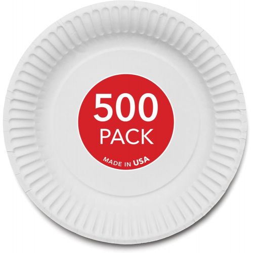  Stock Your Home 9-Inch Paper Plates Uncoated, Everyday Disposable Plates 9 Paper Plate Bulk, White, 500 Count