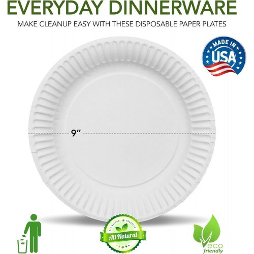  Stock Your Home 9-Inch Paper Plates Uncoated, Everyday Disposable Plates 9 Paper Plate Bulk, White, 500 Count