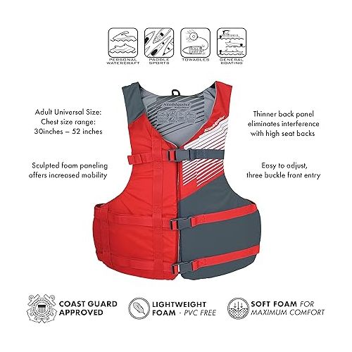  Fit Adult PFD Life Vest | Pack of 4 | Coast Guard Approved, Adjustable Size, Unisex, Lightweight, High Mobility, PVC Free Life Jacket - Value Pack