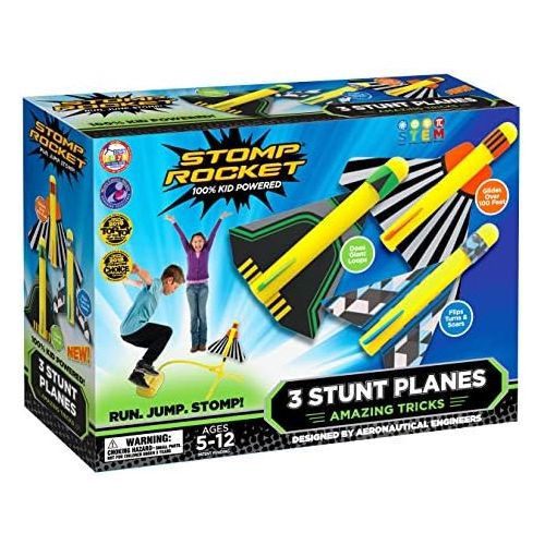  [아마존베스트]Stomp Rocket Stunt Planes - 3 Foam Plane Toys for Boys and Girls - Outdoor Rocket Toy Gift for Ages 5 (6, 7, 8) and Up