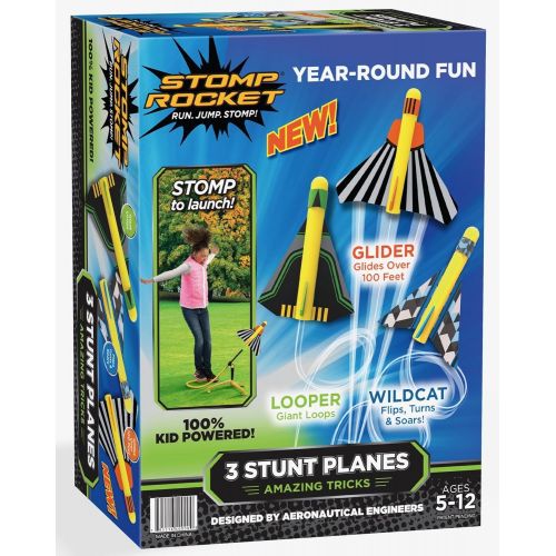  [아마존베스트]Stomp Rocket Stunt Planes - 3 Foam Plane Toys for Boys and Girls - Outdoor Rocket Toy Gift for Ages 5 (6, 7, 8) and Up