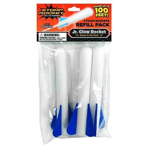  [아마존베스트]Stomp Rocket Jr. Glow Rocket Refill Pack, 3 Rockets - Outdoor Rocket Toy Gift for Boys and Girls- Ages 3 Years and Up