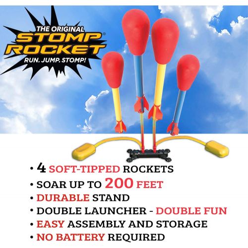  [아마존베스트]Stomp Rocket The Original Dueling Rockets Launcher, 4 Rockets and Toy Rocket Launcher - Outdoor Rocket STEM Gift for Boys and Girls Ages 6 Years and Up - Great for Outdoor Play