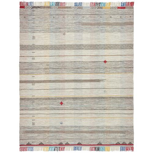  Stone & Beam Contemporary Colorful Fringe Wool Rug, 8 x 10, Tan Multi