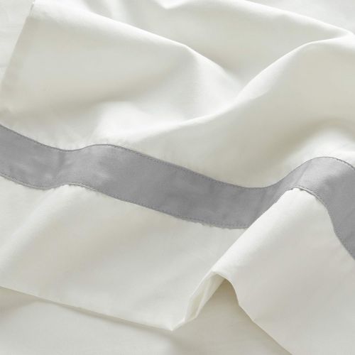  Stone & Beam Banded 100% Percale Cotton Bed Sheet Set, Easy Care, Queen, Cloud