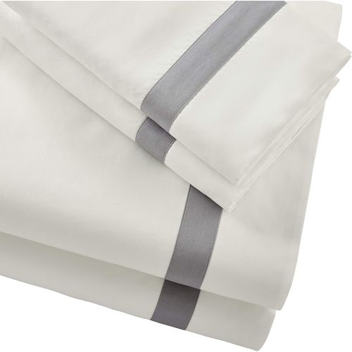  Stone & Beam Banded 100% Percale Cotton Bed Sheet Set, Easy Care, Queen, Cloud